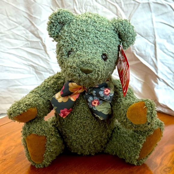 NWT 1980’s GUND “Jade” Green Teddy Bear 2444 Floral Bow, Adjustable limbs plush - Picture 2 of 7
